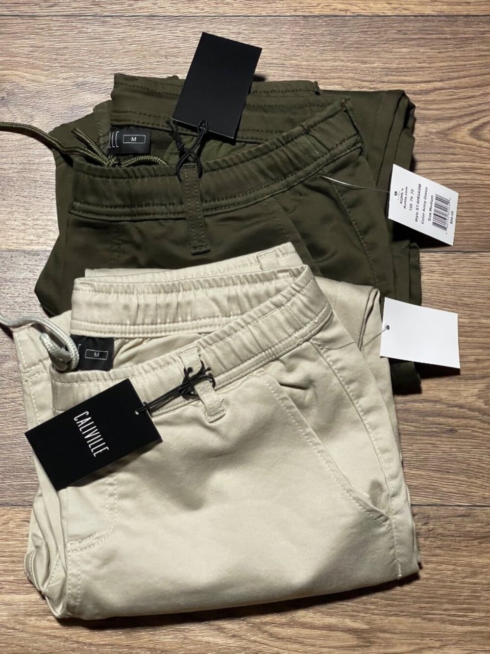 Caliville Slim Fit Tapered Jogger Chino Pants Mens M 2 pr Stone & Army Green